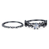 Two Piece Round Natural Stone Floral Ring