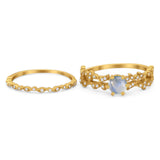 Two Piece Round Natural Stone Floral Ring