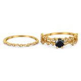 Two Piece Round Natural Stone Floral Ring