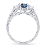 Three Stone Oval Natural Stone Wedding Ring
