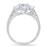 Three Stone Oval Natural Stone Wedding Ring