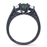 Three Stone Oval Natural Stone Wedding Ring