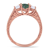 Three Stone Oval Natural Stone Wedding Ring