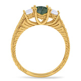 Three Stone Oval Natural Stone Wedding Ring