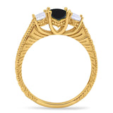 Three Stone Oval Natural Stone Wedding Ring