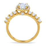 Vintage Style Round Natural Stone Wedding Ring