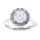 18K Gold IGI Certified Round 1 Carat Lab Grown Diamond Floral Solitaire Ring