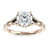 18K Gold IGI Certified Round 2 Carat Lab Grown Diamond Art Deco Split Shank Floral Ring