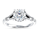14K Gold IGI Certified Round 1 Carat Lab Grown Diamond Art Deco Split Shank Floral Ring
