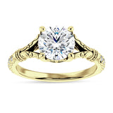 14K Gold IGI Certified Round 3 Carat Lab Grown Diamond Art Deco Split Shank Floral Ring