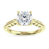 14K Gold IGI Certified Round 2 Carat Lab Grown Diamond Leaf Solitaire Ring