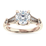 18K Gold IGI Certified Round 2 Carat Lab Grown Diamond Art Deco Beaded Ring