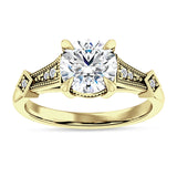 10K Gold IGI Certified Round 2 Carat Lab Grown Diamond Art Deco Beaded Ring