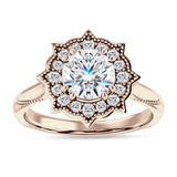 10K Gold IGI Certified Round 3 Carat Lab Grown Diamond Art Deco Floral Ring