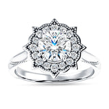 10K Gold IGI Certified Round 3 Carat Lab Grown Diamond Art Deco Floral Ring