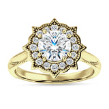 10K Gold IGI Certified Round 3 Carat Lab Grown Diamond Art Deco Floral Ring