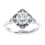 14K Gold IGI Certified Round 1 Carat Lab Grown Diamond Art Deco Floral Beaded Ring