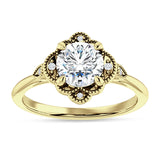 18K Gold IGI Certified Round 3 Carat Lab Grown Diamond Art Deco Floral Beaded Ring