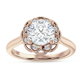 18K Gold IGI Certified Round 3 Carat Lab Grown Diamond Art Deco Floral Ring