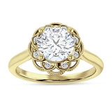 18K Gold IGI Certified Round 3 Carat Lab Grown Diamond Art Deco Floral Ring