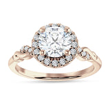 18K Gold IGI Certified Round 2 Carat Lab Grown Diamond Art Deco Twisted Halo Ring