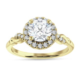 14K Gold IGI Certified Round 1 Carat Lab Grown Diamond Art Deco Twisted Halo Ring