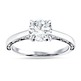 14K Gold IGI Certified Round 1 Carat Lab Grown Diamond Flower Leaf Solitaire Ring