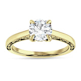 14K Gold IGI Certified Round 1 Carat Lab Grown Diamond Flower Leaf Solitaire Ring