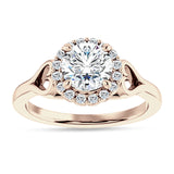18K Gold IGI Certified Round 2 Carat Lab Grown Diamond Art Deco Heart Halo Ring
