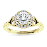 18K Gold IGI Certified Round 2 Carat Lab Grown Diamond Art Deco Heart Halo Ring