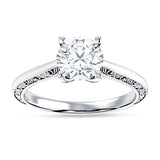 18K Gold IGI Certified Round 1 Carat Lab Grown Diamond Art Deco Filigree Solitaire Ring