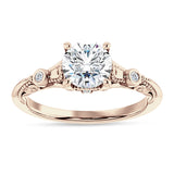 10K Gold IGI Certified Round 2 Carat Lab Grown Diamond Art Deco Split Shank Beaded Ring
