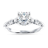 14K Gold IGI Certified Round 1 Carat Lab Grown Diamond Art Deco Split Shank Beaded Ring