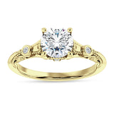 10K Gold IGI Certified Round 2 Carat Lab Grown Diamond Art Deco Split Shank Beaded Ring