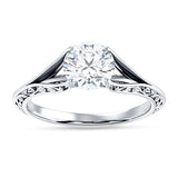 14K Gold IGI Certified Round 1 Carat Lab Grown Diamond Art Deco Split Shank Solitaire Ring
