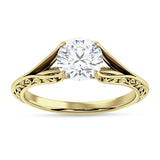 18K Gold IGI Certified Round 3 Carat Lab Grown Diamond Art Deco Split Shank Solitaire Ring