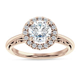 10K Gold IGI Certified Round 3 Carat Lab Grown Diamond Art Deco Halo Filigree Ring