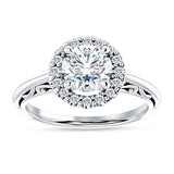 10K Gold IGI Certified Round 3 Carat Lab Grown Diamond Art Deco Halo Filigree Ring