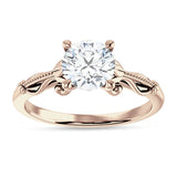 14K Gold IGI Certified Round 2 Carat Lab Grown Diamond Art Deco Beaded Filigree Solitaire Ring