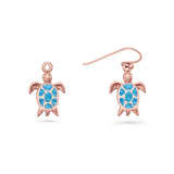 Art Deco 15.5mm Lab Created Blue Opal Dangle Turtle Fishhook Earring 925 Sterling Silver