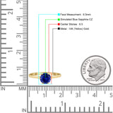 Round Blue Sapphire CZ Solitaire Gold Ring