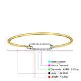 14K Gold 7" Open 5.8mm Rectangle Bangle Bracelet Round Natural Diamond