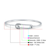 14K Gold 7In Safety Pin Bangle Bracelet 2.02mm Round Natural Diamond