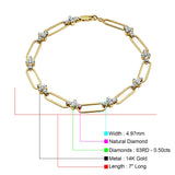 14K Gold Paperclip Style Cross Design Round Natural Diamond Bracelet