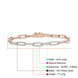 14K Gold 4mm Paperclip Bracelet Interlock Round Natural Diamond