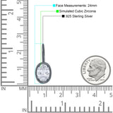Oval Solitaire Drop Dangle Leverback Earring Cubic Zirconia 925 Sterling Silver