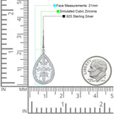 Pear Teardrop Filigree Drop Dangle Leverback Earring Cubic Zirconia 925 Sterling Silver