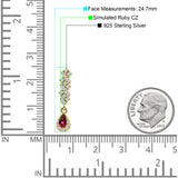 Dangle Drop Pear Stud Earrings Ruby CZ 925 Sterling Silver