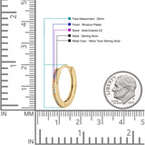 Round 20mm Multicolor Cubic Zirconia Huggie Hoop Earrings 925 Sterling Silver