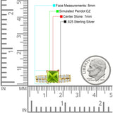 Art Deco 8mm Princess Cut Peridot CZ Stackable Ring 925 Sterling Silver